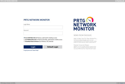 PRTG Login Screen