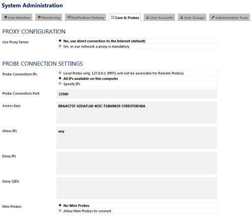 Probe Connection Settings in System Administration Probe Connection Settings in System Administration
