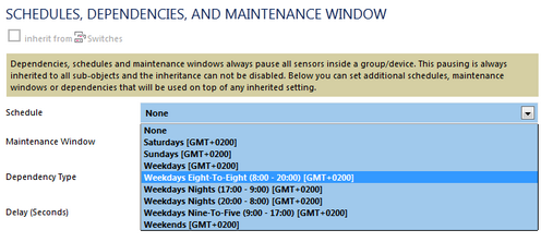Available Default Schedules in Device Settings Available Default Schedules in Device Settings